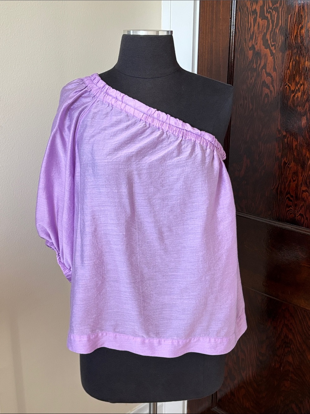 Maeve Lilac Leonie One-Shoulder Puff Sleeve Women's Top Modal Silk Anthropologie